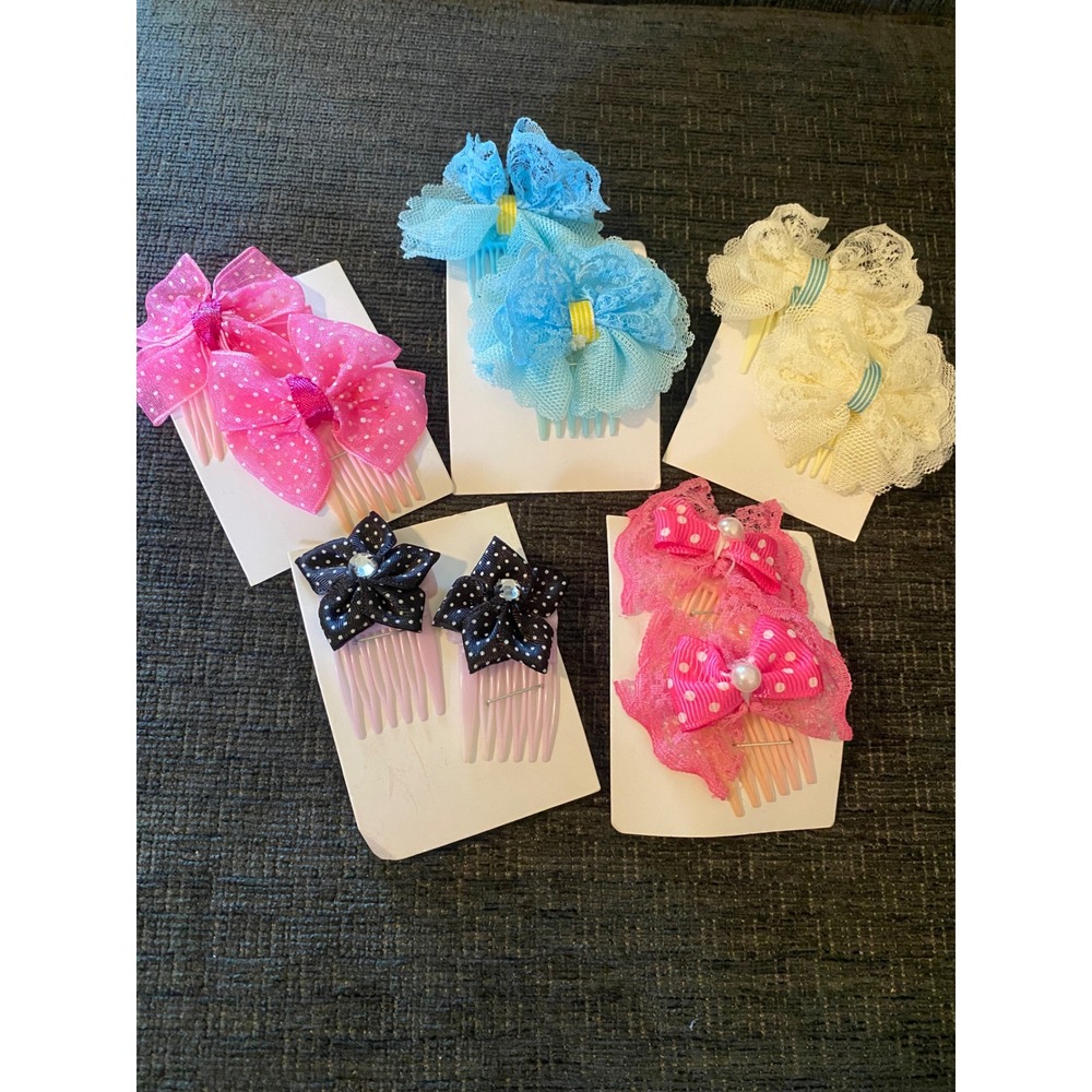 Unbranded Hair Side Combs Girls Multicolor New Bow Lace Polka Dot‎ 5 Pair Lot